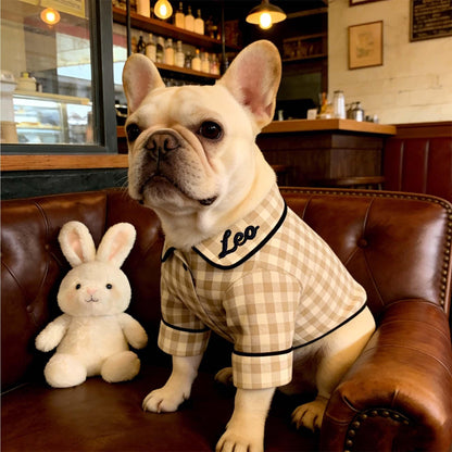 Personalized Embroidered Name Cotton-Linen Plaid Dog Pajamas | inCloth70
